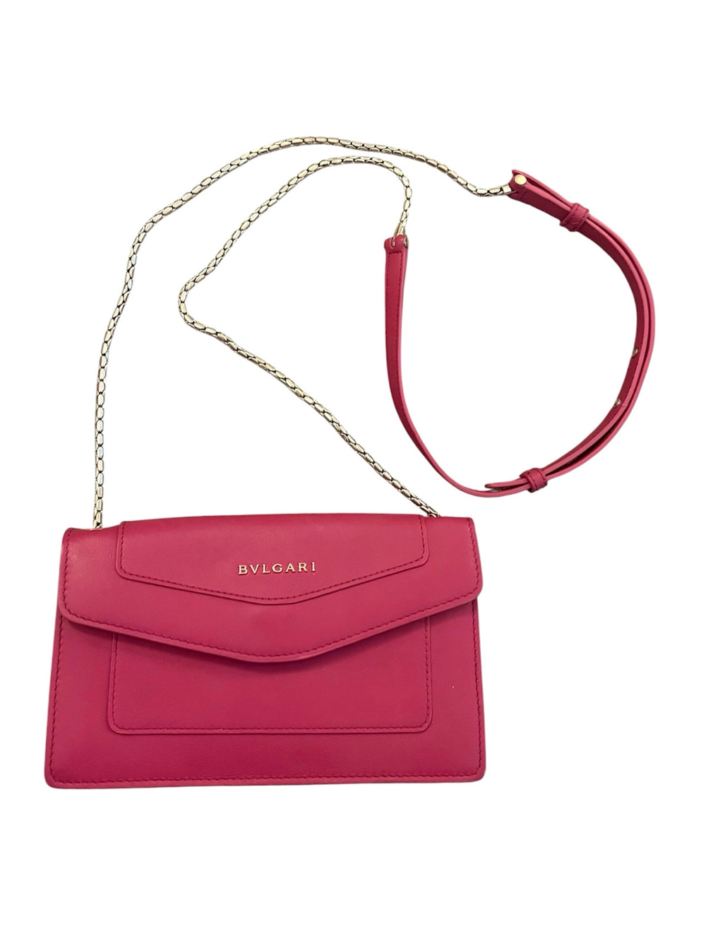 BVLGARI Pink Leather Wallet on Chain Crossbody Bag